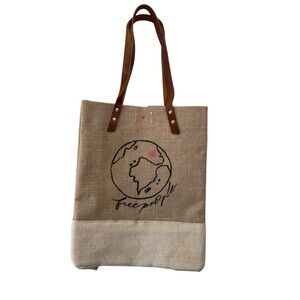 Free People Apolis Leather Handled Jute Tote RARE